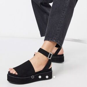 ASOS Design - Wide Fit Taylor Flatform Sandal, Black